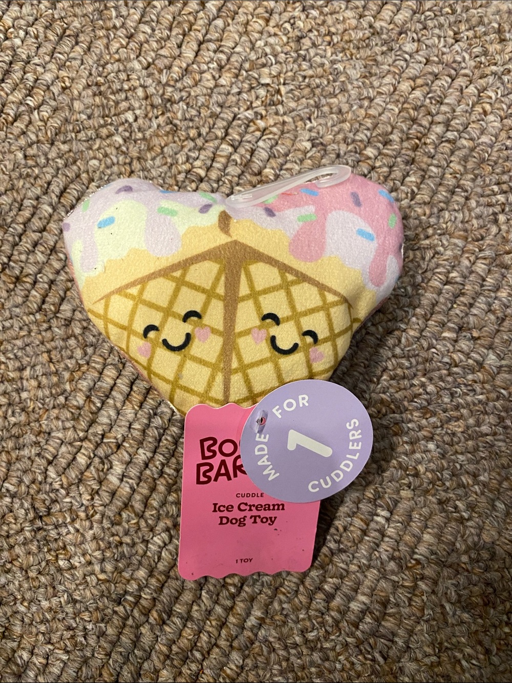 Target Pink and Yellow Ice Cream Cone Heart Plush Dog Toy